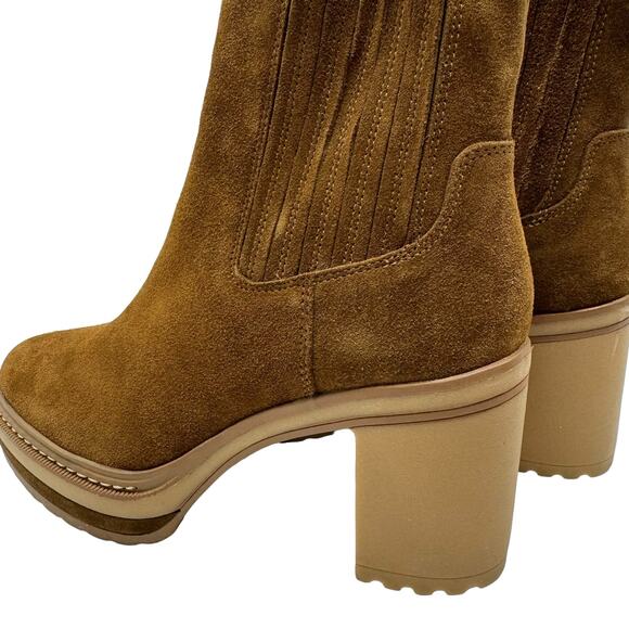 Steve Madden Lenny Chestnut Suede Leather Chunky Heel Pull On Ankle Boots - Picture 9 of 12